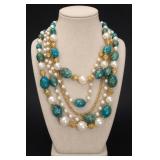 Mid-Century Blue Bead Multistrand Necklace