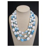 Mid-Century Blue & White Triple-Strand Necklace