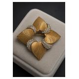 Vintage Rhinestone Fan Motif Brooch
