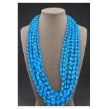 Mid-Century Blue Beaded Multi-Strand Necklace