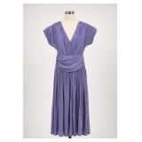 Lavender dress featuring a ruched V-neck bodice
