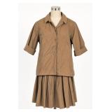Taupe Matching Blouse and Pleated Skirt Set