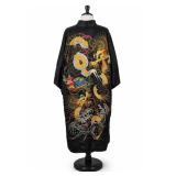 Black Two-Dragon Embroidered Kimono Robe