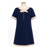 Csrol Craig Blue Contrast-Trim Bow Dress, Size 36