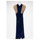 Blue Velvet Dress & Jacket Set with Belt