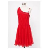 City Studio Red Beaded One-Shoulder Dress