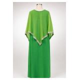 Parrot Green Maxi Dress with Sheer Cape Overlay