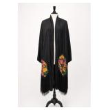 Size medium black open-front robe Embroidered