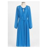 Handmade Blue Sheer Long-Sleeve Maxi Dress
