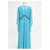 Hand Made Aqua Beaded Cape-Sleeve Maxi Gown