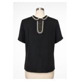 Morlove Black Beaded-Collar Short-Sleeve Blouse