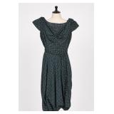 Navy Floral Cowl-Neck Belted Dress