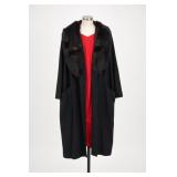 Black Full-Length Coat with Plush Trim