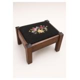 Floral Needlepoint Wood Footstool