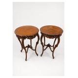 A-5304 Carved Wood Side Table Pair