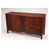 Mahogany Bow-Front 8 Drawers Wood Dresser