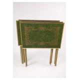Green & Gold-Tone Folding TV Tray Set