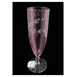 Cranberry Glass Etched Leaf Stemmed Glass