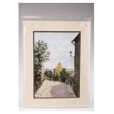J Evans Framed Village Landscape Watercolor