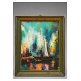 Framed Mid Century Waterfront Cityscape Print