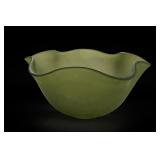 Green Satin Glass Scalloped-Rim Bowl