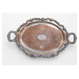 Silver-Tone On Copper Ornate Serving Tray