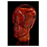 Red-Orange Glass Skull Sculpture