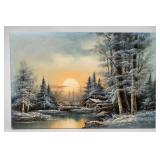 Winter Landscape Painting Signed COLE