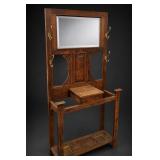 Wooden Hall Tree With Mirror