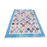 Blue-Bordered Patchwork Quilt Handmade