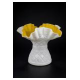 Ruffled White And Yellow Kanawha Glass Vase UV