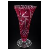 Vintage Cranberry Cut Glass Vase