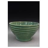Green Ribbed Ceramic Pottery Bowl