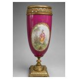Antique Sevres Pink Porcelain Ormolu Mantle Urn