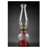 Red Swirl Glass Oil Lamp