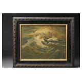 Framed Canvas Maritime Seascape Painting Unsigned