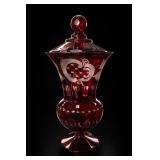 Egermann Bohemian Ruby Cut-To-Clear Glass Compote
