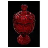 L.E. Smith Moon And Stars Ruby Covered Candy Dish