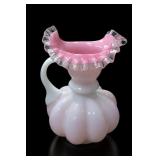 Vtg Fenton Peach Crest Pink Cased Melon Pitcher