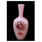 Victorian Pink Bristol Opaline Floral Glass Vase
