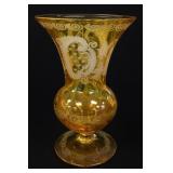 Vintage Bohemian amber cut-to-clear vase