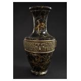 Champleve-Style Black Marbled Brass Vase