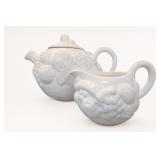 White Ceramic Grape-Relief Teapot & Creamer
