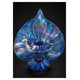 Blue Iridescent Art Glass Tulip Vase Signed