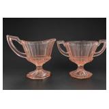 Heisey Petal Pink Creamer And Sugar Set