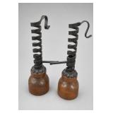 Pair of Spiral Wood / Iron Candle Holders