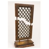 Vintage Wood & Metal Jali Window Panel on Stand