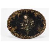 Victorian Floral Lacquered Metal Oval Tray