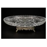 Crystal Glass Footed Cake Stand With Metal Base