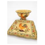 Chanticleer Rooster Pedestal Bowl & Platter Set